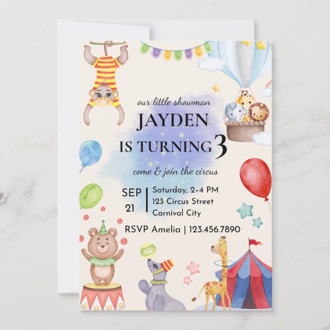 Editable Circus Birthday Invitation (Devant)