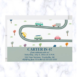 Editable City Traffic Cars Trucks Trees Geburtstag Einladung