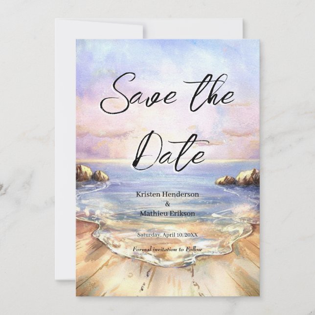 Editable Classic Beach Wedding Save The Date (Vorderseite)