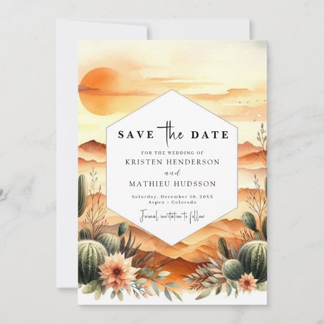 Editable Classic Cactus Wedding Save The Date (Vorderseite)