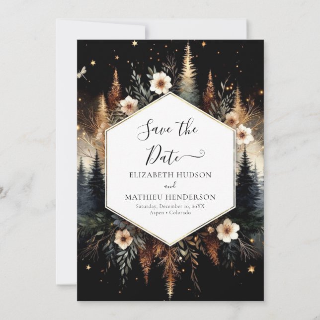 Editable Classic Enchanted Forest Wedding Save The Date (Vorderseite)