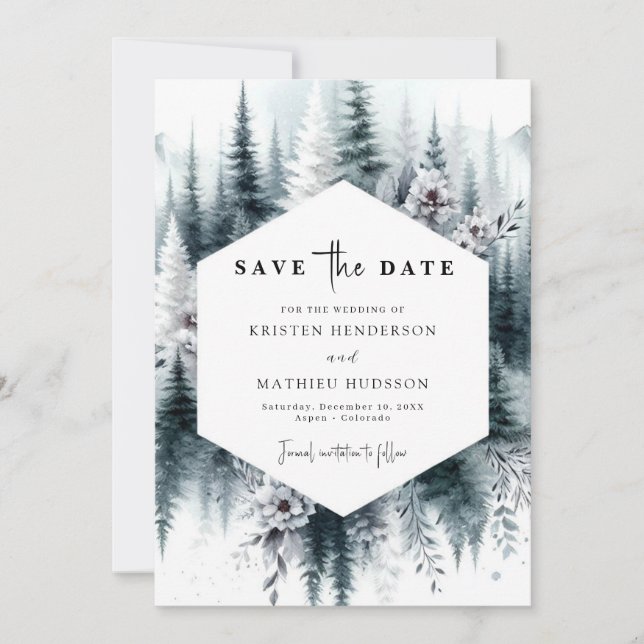 Editable Classic Mountain Wedding Save The Date (Vorderseite)