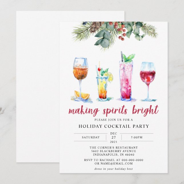 ÉDITABLE Cocktail de Noël Invitation de fête (Devant / Derrière)