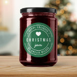 EDITABLE Color Christmas Jam Happy Holidays Runder Aufkleber<br><div class="desc">Rund moderner, feiner "Christmas Jam Happy Holidays" Aufkleber mit Herz und doppeltem Rand in Weiß vor einer bearbeitbaren Hintergrundfarbe (klicken Sie auf die gewünschte Hintergrundfarbe ändern). Es ist perfekt, um zu kennzeichnen, was Sie gemacht haben. Personalisieren Sie es, indem Sie den Platzhalter-Text ersetzen. Für weitere Optionen, wie zum Beispiel die...</div>