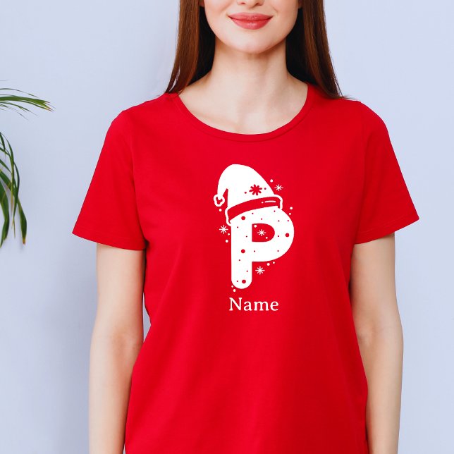 Editable Color Christmas Monogram Custom Name T-Shirt (Von Creator hochgeladen)