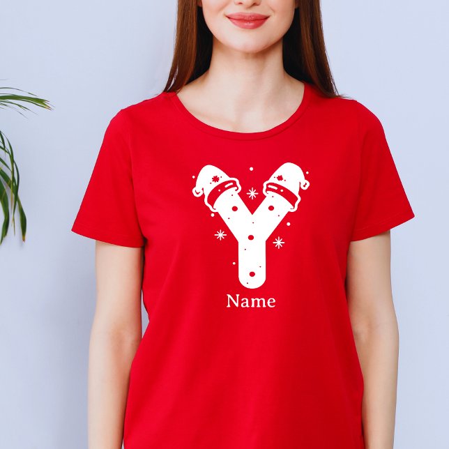 Editable Color Christmas Monogram Custom Name T-Shirt (Von Creator hochgeladen)