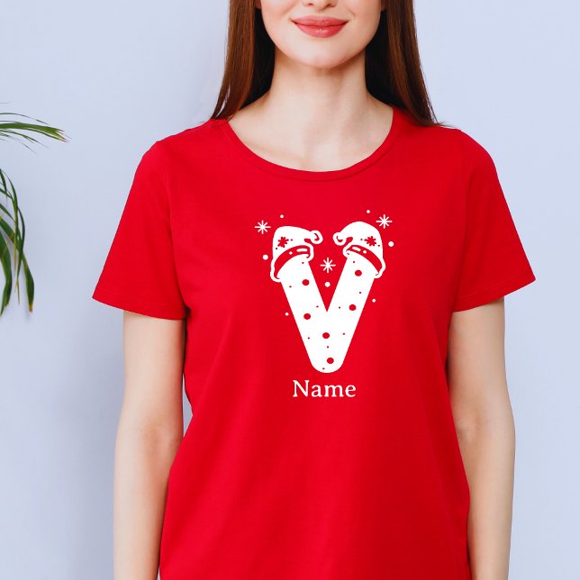 Editable Color Christmas Monogram Custom Name T-Shirt (Von Creator hochgeladen)