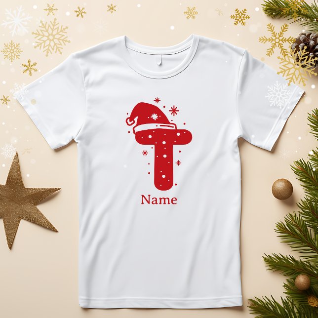 Editable Color Christmas Monogram Custom Name T-Shirt (Von Creator hochgeladen)