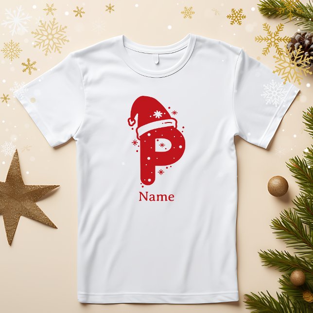Editable Color Christmas Monogram Custom Name T-Shirt (Von Creator hochgeladen)