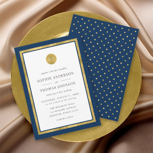 Editable Color Classic Gold Round Monogram Wedding Einladung