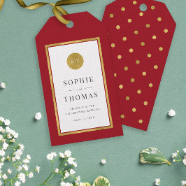 Editable Color Classic Gold Round Monogram Wedding Geschenkanhänger