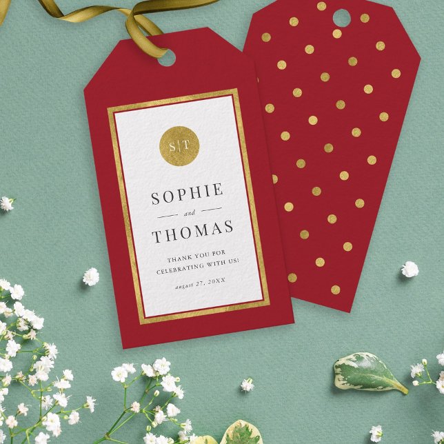 Editable Color Classic Gold Round Monogram Wedding Geschenkanhänger (Von Creator hochgeladen)