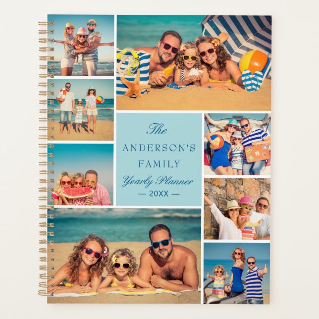 Editable Color Custom 9 Photo Collage Family Planer (Vorderseite)