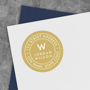 EDITABLE Color Monogram Border Rücksendeadresse Runder Aufkleber