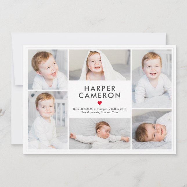 Editable Color Sweet Heart Baby Birth Ankündigung (Vorderseite)