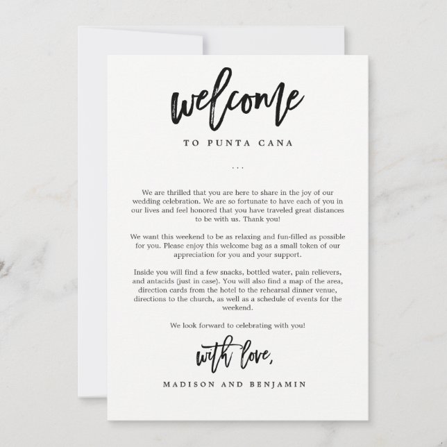 EDITABLE COLOR Wedding Welcome Letter Itinerary Dankeskarte (Vorderseite)