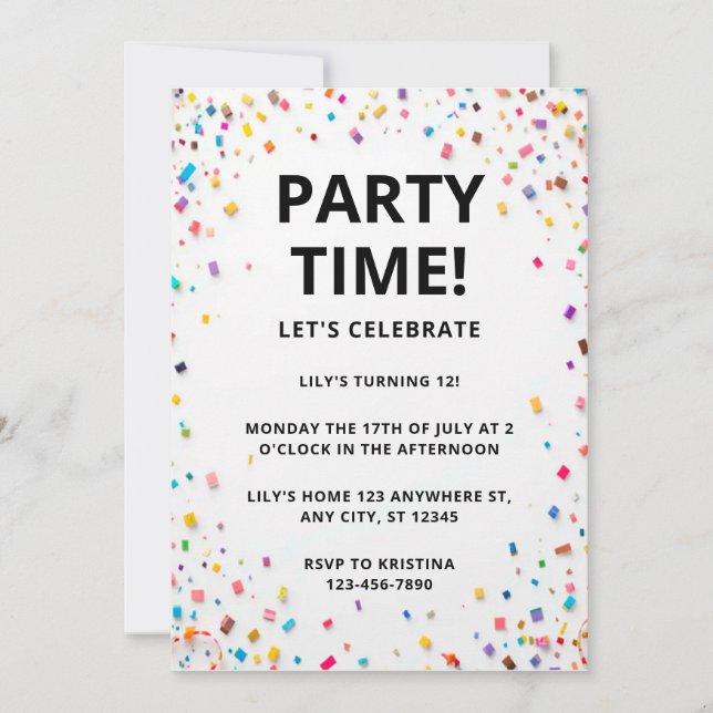 Editable Colorée Confetti anniversaire Invitation (Devant)