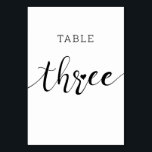 Editable Colors Niedlich Heart Script Drei Hochzei Tischnummer<br><div class="desc">Niedliche und leicht bearbeitbare Farben Tischnummer-Karte "Drei"</div>