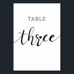 Editable Colors Niedlich Heart Script Drei Hochzei Tischnummer<br><div class="desc">Niedliche und leicht bearbeitbare Farben Tischnummer-Karte "Drei"</div>