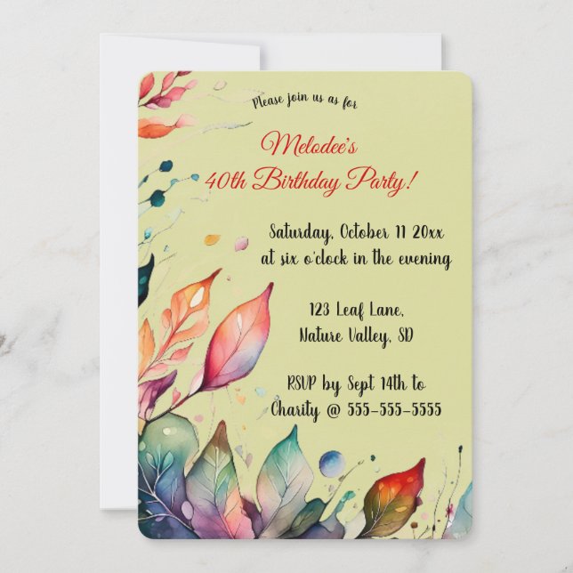 Editable Colourful Leaves Invitation (Devant)