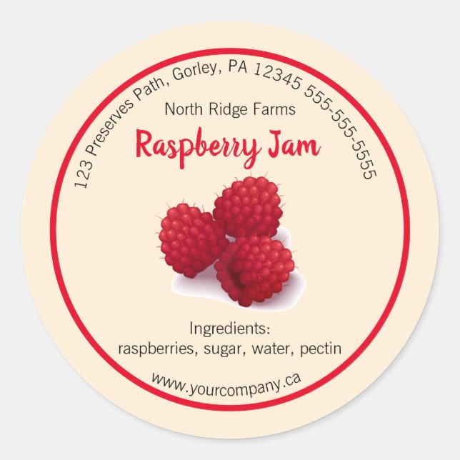 Editable Company Raspberry Jam Label Runder Aufkleber (Vorderseite)