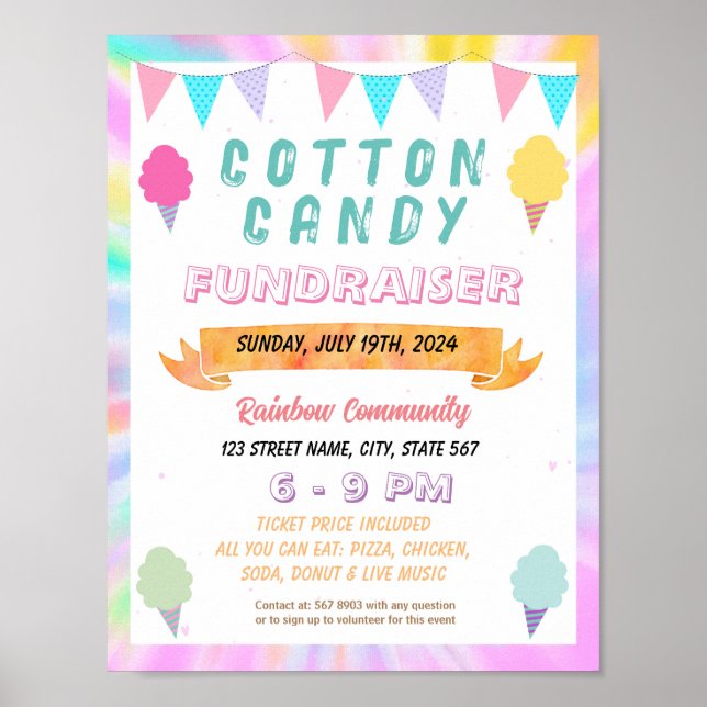 Editable Cotton Candy Fundraiser Flyer Poster (Vorne)