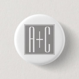 Editable Couples Initials | Weiß & Grau Button