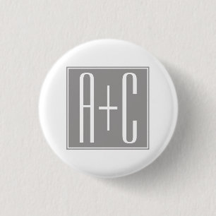 Editable Couples Initials Weiß & Grau Button