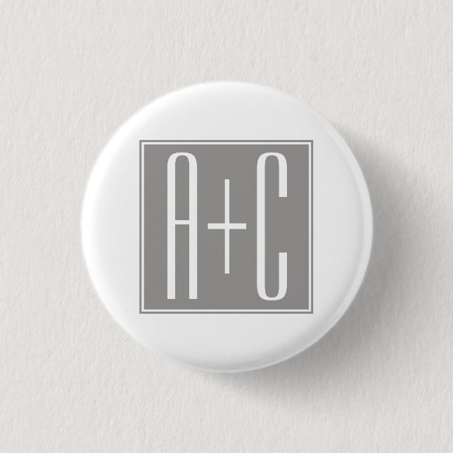 Editable Couples Initials | Weiß & Grau Button (Vorderseite)