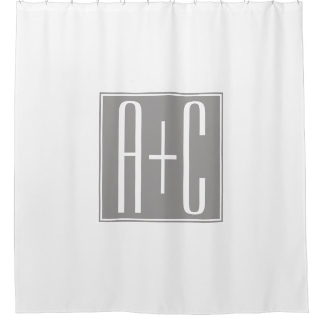 Editable Couples Initials | Weiß & Grau Duschvorhang (Vorderseite)