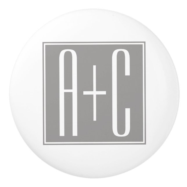 Editable Couples Initials | Weiß & Grau Keramikknauf (Vorderseite)