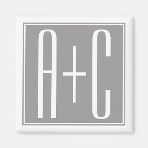Editable Couples Initials   Weiß & Grau Magnet