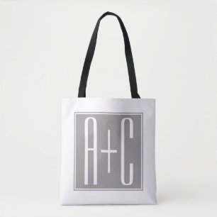 Editable Couples Initials   Weiß & Grau Tasche