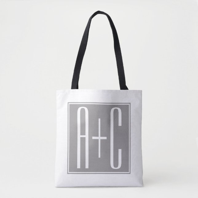 Editable Couples Initials | Weiß & Grau Tasche (Vorderseite)