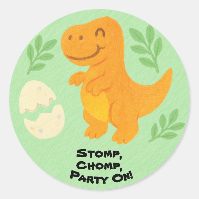Editable Crayon Style – Dinosaur Roarsome Runder Aufkleber (Vorderseite)