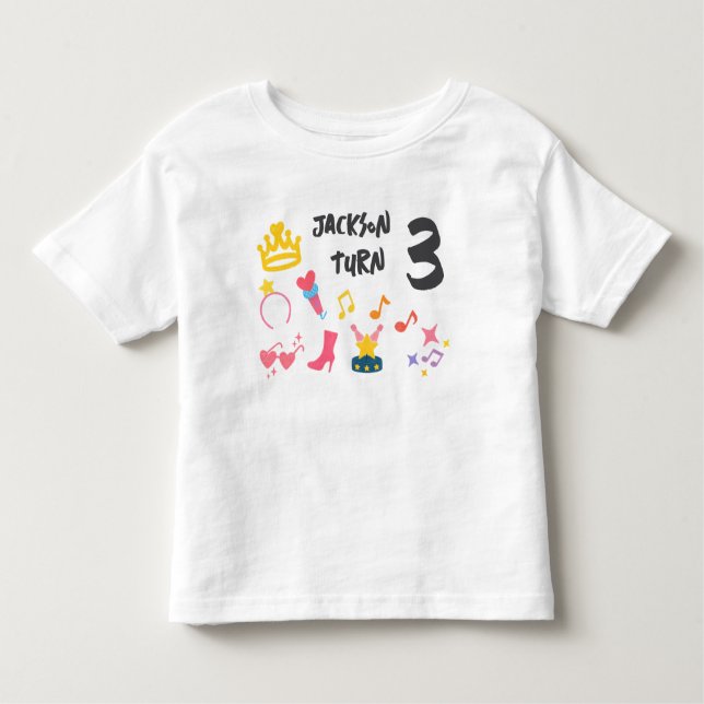 Editable Crayon Style - Pop Star Diva Birthday Kleinkind T-shirt (Vorderseite)