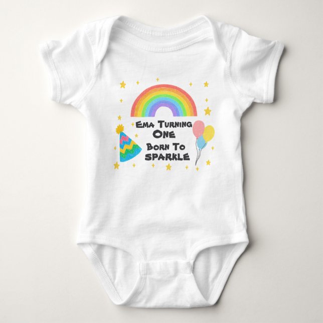 Editable Crayon Style - Rainbow Celebration Baby Strampler (Vorderseite)