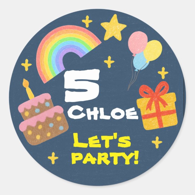 Editable Crayon Style - Rainbow Celebration Runder Aufkleber (Vorderseite)