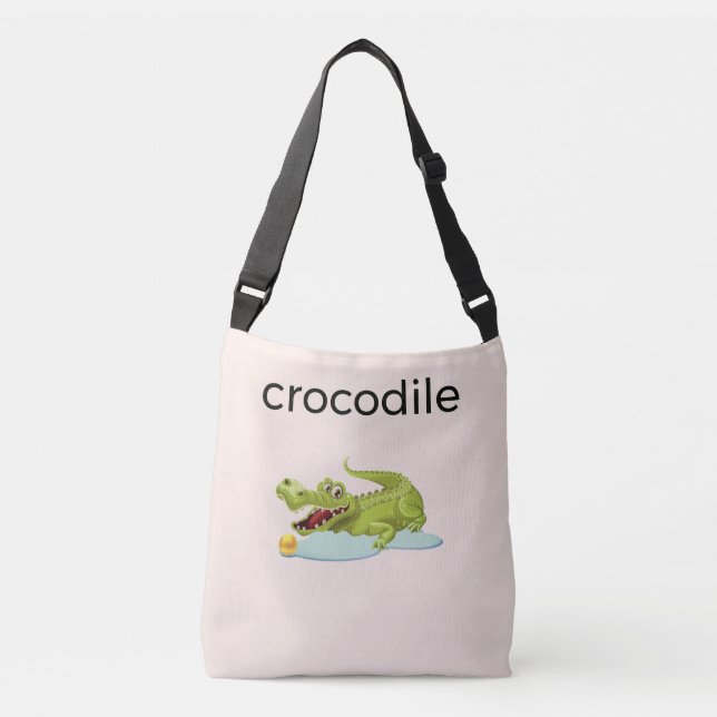 Editable Crocodile & Calligraphy on Ivory Tragetaschen Mit Langen Trägern (Vorderseite)