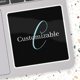 Editable Curry Script Monogram Black White Aufkleber