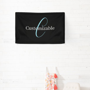 Editable Curry Script Monogram Black White Banner