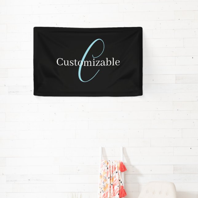 Editable Curry Script Monogram Black White Banner (InSitu)