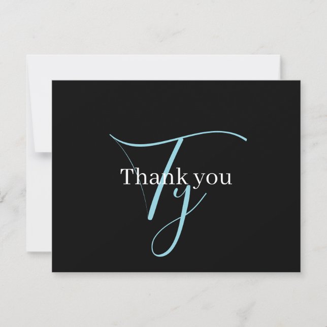 Editable Curry Script Monogram Black White Dankeskarte (Vorderseite)