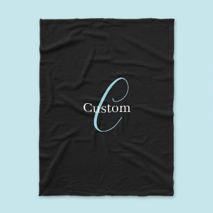 Editable Curry Script Monogram Black White Fleecedecke