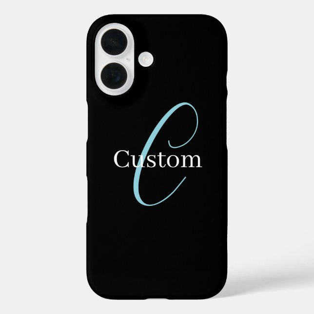 Editable Curry Script Monogram Black White iPhone 16 Hülle (Rückseite)