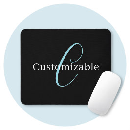 Editable Curry Script Monogram Black White Mousepad