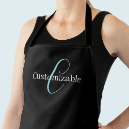 Editable Curry Script Monogram Black White Schürze
