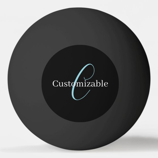 Editable Curry Script Monogram Black White Tischtennisball (Vorderseite)