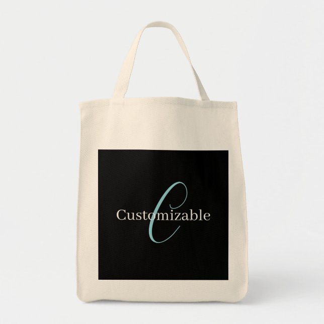 Editable Curry Script Monogram Black White Tragetasche (Vorne)