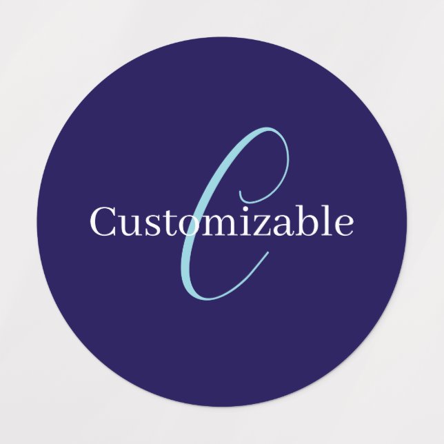 Editable Cursive Script Monogram Purplish Blue Etiketten (Design 1)